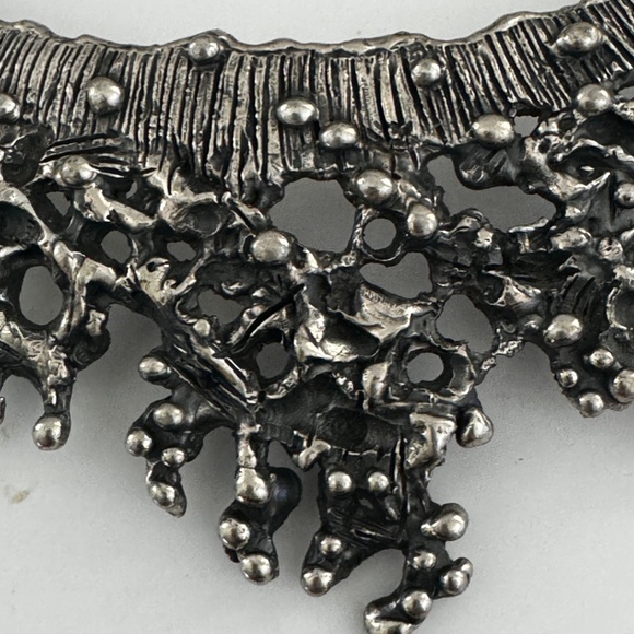 Vintage Guy Vidal Bib Necklace Pewter Modernist Brutalist 70's - Picture 6 of 10